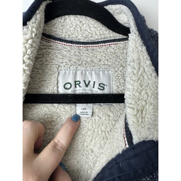 Orvis Pullover Sweater Jacket Blue Sherpa Lined Fleece Men’s Size Large Warm - Picture 4 of 13